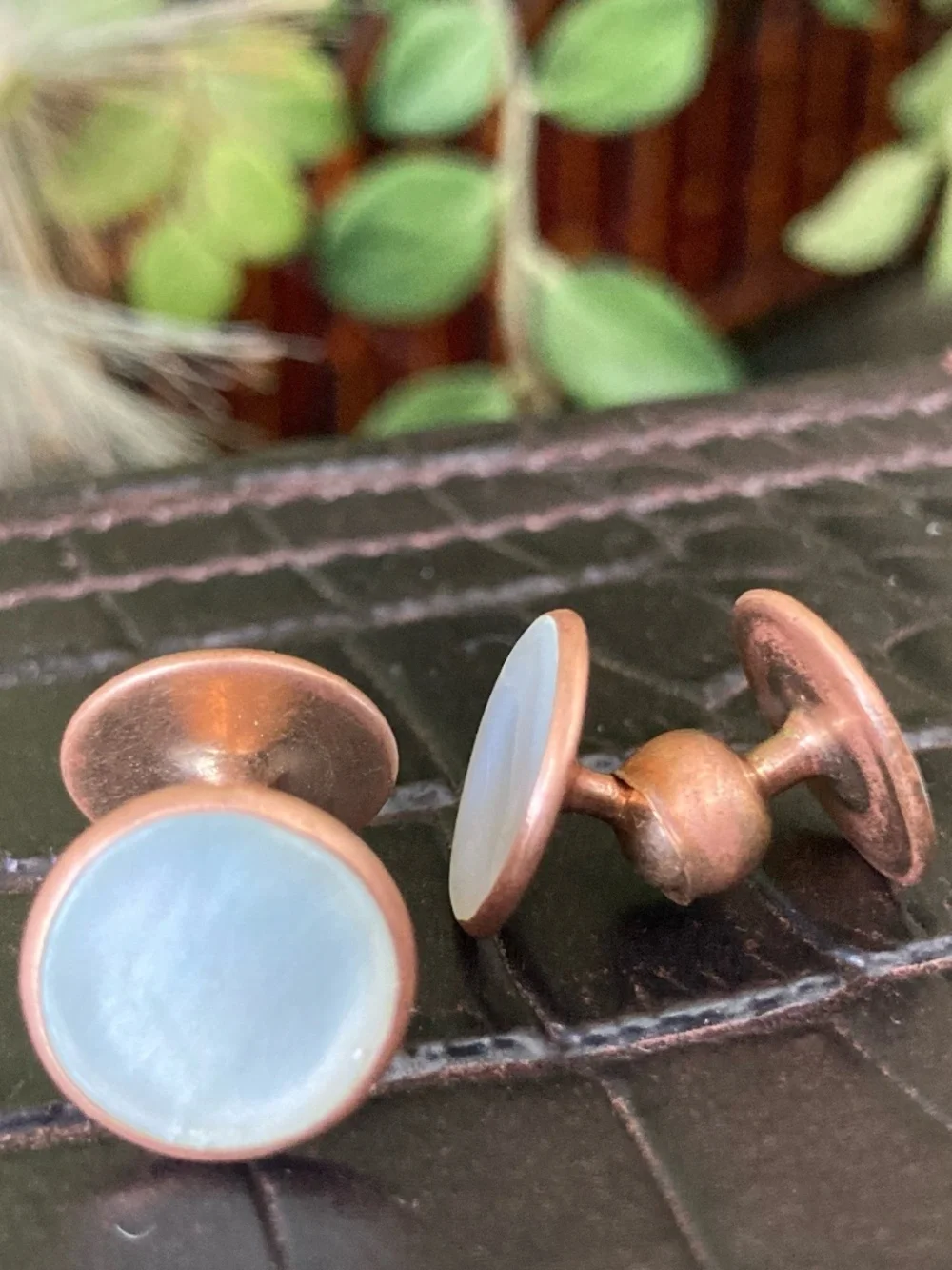 Antique Mother of Pearl Ball-Swivel Shirt Studs / Cufflinks